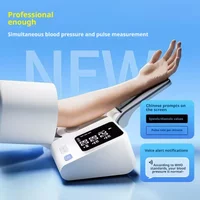 A home blood pressure monitor features a large display and voice announcements Simply reach out to measure – it’s easy to use