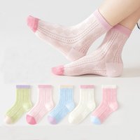 5 Pairs Cotton Childrens Mesh Socks Soft Thin Summer Sock Kids Baby Candy Color Sock Girls Breathable Flower Casual Cute Socken