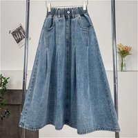 Denim Skirts Women Mid Length Skirt A Line Elastic Waist Slim Fit Button Elegant Splice Y2k Streetwear Work Casual Summer 2026