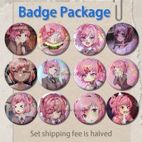 Cute DDLC N-Natsuki Brooches for Backpack Accessories 25,32,44,58,75mm Round Enamel Pins 2-piece set Cartoon Anime Badge