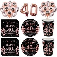 40th birthday Party plate cup napkin tablecloth number balloon decoration women 40 Years Birthday Party decoration digit Balloon