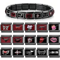Hapilife 2026 Fashion Black Base Red Skull Butterfly Italian Charm Link Fit 9MM Stainless Steel Bracelet Jewelry DIY Making Gift