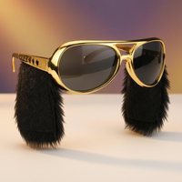 Costume Glasses 70s Disco Gold Sunglasses Beard Sideburns Attached Novelty Disguise Cosplay Party Eyewear