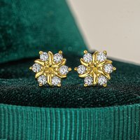 Luxury 100% Real 18k Gold Women's Sunflower Earrings Simple Wedding Moissanite Diamond Earrings