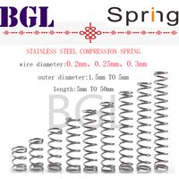 20pcs/lot 0.2mm、0.25mm、 0.3mmStainless Steel Micro Small Compression spring OD 1.5mm to 5mm length 5mm to 50mm