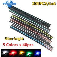 200PCS 1206 SMD LED Kit Ultra Bright 5 Colors Blue Yellow Green White Red LEDs Light Diodes DIY Electronics Kit Sample Packs