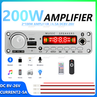 2x100W Stereo Amplifier Digital Audio Receiver Home Theater AMP DC8V-26V Remote Control Included Power Cord & Cable Silver Shell