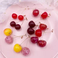 Korea Japan Sweet Clear Resin Red Cherry Earrings Gold Color Alloy Separated Drop Dangle Earrings for Women Girls Party Jewelry