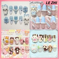 Japan Cute Chocolate Cake Rilakkuma 3D Doll Press On Nails Art Stickers Rabbit Cherry Angel Wings Pearl Strawberry Manicure