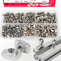 200pcsT-nut and bolt set – M3/M4/M5 carbon steel nickel-plated T-slot nuts and machine screws, aluminum profiles,