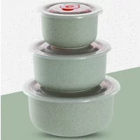 3pcs Wheat straw fresh-keeping bowl three-piece set with lid for home microwaveable plastic round lunch box
