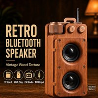 Hichomeow 2026 Wood Grain Bluetooth Speaker Portable Wireless HiFi Stereo Bass for Home Cafe Outdoor with FM Radio TF USB AUX