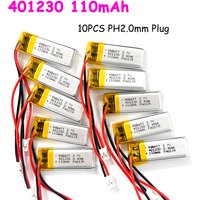 10pcs 401230 3.7V 110mAh Li-po Battery Rechargeable Polymer Lithium Batteries for Mp3 Bluetooth Speaker Headphone LED Light Toys
