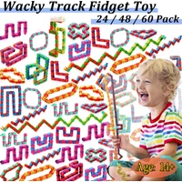 24-60Pack 24 Links of Wacky Track Fidget Toy Fidget Wacky Tracks Colorful Snake Snap Toys Wacky Track Gifts for Kids Adult Autis
