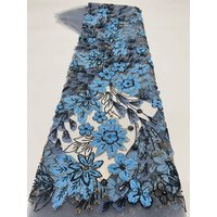 2026 Nigerian Sequins Tulle Heavy Beaded Lace Fabric 3D Wedding Material High Quality 5 Yards African Style