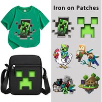 Miner Crafting Pixel Iron on Patches Cute Cartoon Print Heat Transfer Stickers Fashion DIY Clothes Hnadbags Clothing Decals Gift