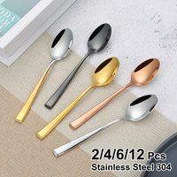 2/4/6/12pcs Sliver Coffee Spoon Stainless Steel 304 Stiring Teaspoon Set Ice Cream Cake Spoon Mirror Gold Elegant Cutlery