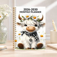2026-2030 Monthly Planner, 5-Year Calendar Notebook with Highland Cow Cover, Jan 2026-Dec 2030 Schedule Book