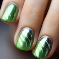 Short Medium fake nails for women girls wave stripe design gradient green blue pink glossy or shimmer french tips press on nails