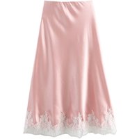New women's fashion European and American style foreign trade satin lace hem elastic waist skirt long skirt