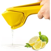 Max Juice Extraction Lemon Lime Squeezer EasytoUse Flat Lemon Squeezer with Leverage Squeezer with Built in Strainer Yellow