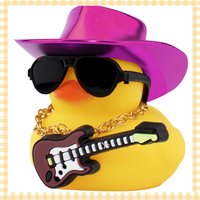 Rubber Duck Car Ornaments Guitar Duck Dashboard Decorations with Cowboy Laser Hat Necklace and Sunglasses, Purple