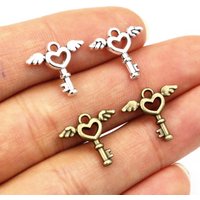 50pcs 14x14mm Charms Fly Key Antique Bronze Silver Color Pendants Making DIY Handmade Jewelry Factory Wholesale