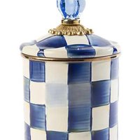 Classic blue and white checkered hand-painted enamel biscuit sealed storage jar