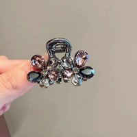 Light Luxury Black Purple Crystal Floral Hair Grabber Small Shark Clip Back of Head Hair Clip Korean Style Headwear for Women