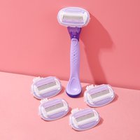 Women Razor 1 Handle 5 Cartridges Stainless Steel Blade Rubber Handle Reusable Body Hair Remove Razor Blade