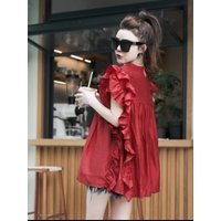 Sweet Princess Style Midi Skirt Women's Summer New Little Fragrance Wind Belly Covering Slimming Blouse with Lace Sleeves