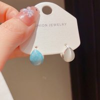 Summer New Fashion Fresh Double-Sided Cat's Eye Stone Oil-Drop Hoop Earrings For Women Luxury Sweet Versatile Jewelry Accessory