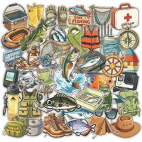 50-Pack Cartoon Fishing Graffiti Transparent PET Waterproof Decor Stickers for Notebook Office Supplies Fish Tank Water Cup