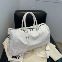 Crocodile Pattern PU Leather Travel Duffel Bag, Large Capacity Waterproof Gym Bag Overnight Weekender Bag with Chain for Women
