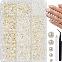 1Box Glossy Semi-circular Flatback Pearl Nail Art Accessories Multiple Sizes Solid Color Rhinestones Nail Charms DIY Clip Nails