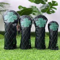1pc 3pcs Golf Headcovers, Driver Fairway Hybrid Head Cover, Lucky Clover Cross Pattern Golf Head Cover With Number Tags