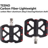 AliExpress NONE TESNO Ultralight Carbon Fiber Bicycle Pedals 3 Bearing MTB Road Bike Pedal Titanium Non-Slip Quick Release 14mm Universal Thread