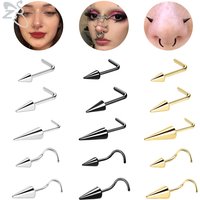 ZS 1 Piece 20G Stainelss Steel Long Spike Nose Stud Men Women Black L/I/S Shapes Nose Piercings Cone Nostril Piercings 6/8/10MM