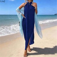 Sensual Strapless Sleeveless Long Dress for Women Irregular Loose Waist European Style Casual Wear Neck Hanging Design LinJ 2026