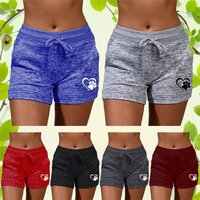 Summer Heart Printed Womens Shorts Yoga Shorts Casual Sports High Waist Drawstring Stretch Fitness Women's Outdoor Beach Shorts