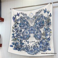 90Cm Twill Silk Spring New Butterfly Flower Women's Decoration Sunscreen Shawl Large Square Scarf Headscarf Wholesale