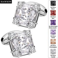 Boutons de manchette carrés en zircon 3A pour hommes, couleur argent, 23 mm, boutons de manchette en cristal multicolore, cadeau formel pour mariage et fête, HAWSON