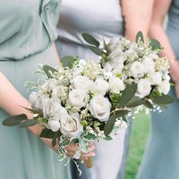 Ivory Wedding Bouquets for Bride Bridesmaid with Corsage and Boutonniere Set of 3 White Artificial Roses Flowers Bridal Bouquet