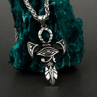 Nordic Viking Retro Cross Sword Eye of Horus Pendant Men's Amulet Stainless Steel Pendant Necklace Jewelry Wholesale