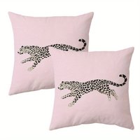 2pcs Pink Leopard Print Throw Pillow Covers Wild Animal Decorative Cushion Cases for Sofa Bedroom Living Room