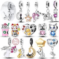 Charms Beads Original 925 Sterling Silver Cat Dog Pet Animal Charm Pendant Fit Bracelet Bangle DIY Women Man DIY Jewelry Making
