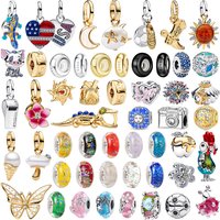 925 Sterling Silver Plated Glass Paved Shell Lizard Floral Spacer Bead Sun Moon Pig Dangle Charm DIY Bracelet Patrs Fine Jewelry