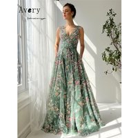 Avery Customized A-line Floral V-neck Sleeveless Evening Dresses Wedding Guest Dresses Luxury 2025 for Party Prom Dress 2025