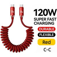 120W Car Retractable Cable PD USB C Spring USB A/Type C To Type C Cable For Samsung iPhone Redmi Fast Charging Charger 1m Cable
