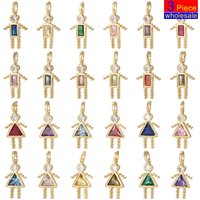 3pcs Cute December Birth Stone Boy and Girl Charms Pendant Bohemian Style Golden Charms For Jewelry Making Necklace Bracelet